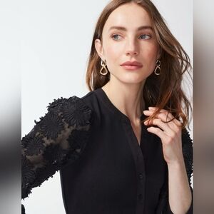 Beautiful Like New Chicos Black 3D Floral Applique Sleeve Knit Blouse